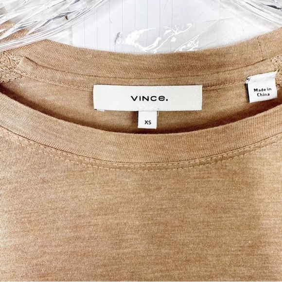 VINCE Raglan Viscose Long Sleeve Tee Shirt Top in Heather Oatmeal Size XS - Picture 4 of 5